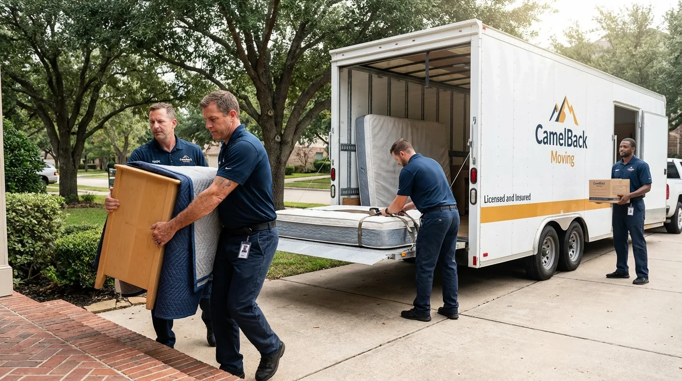 Crew loading residential truck for cross-state move from Schererville, IN