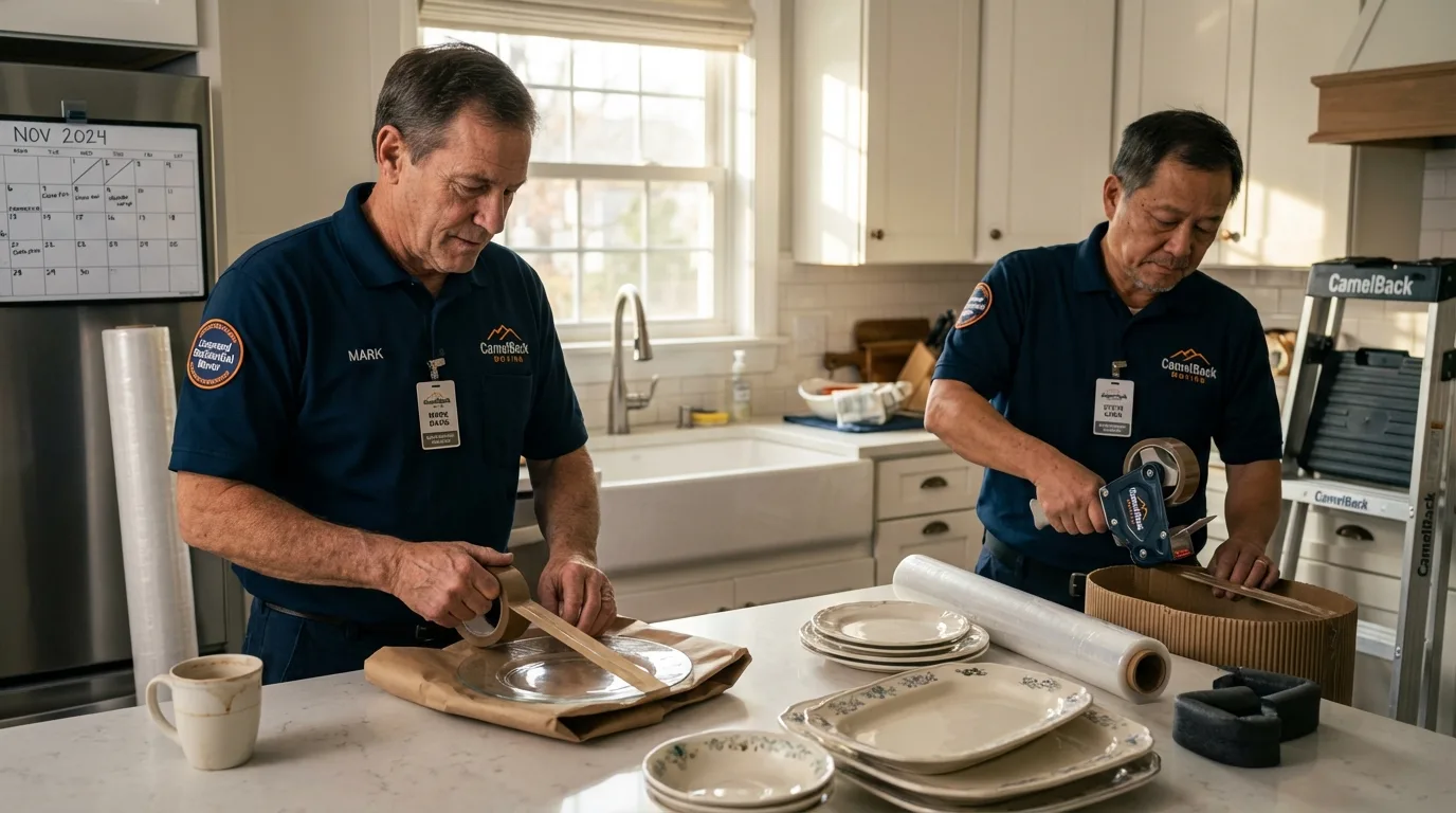 Professional crew packing kitchen dishware in Schererville, IN